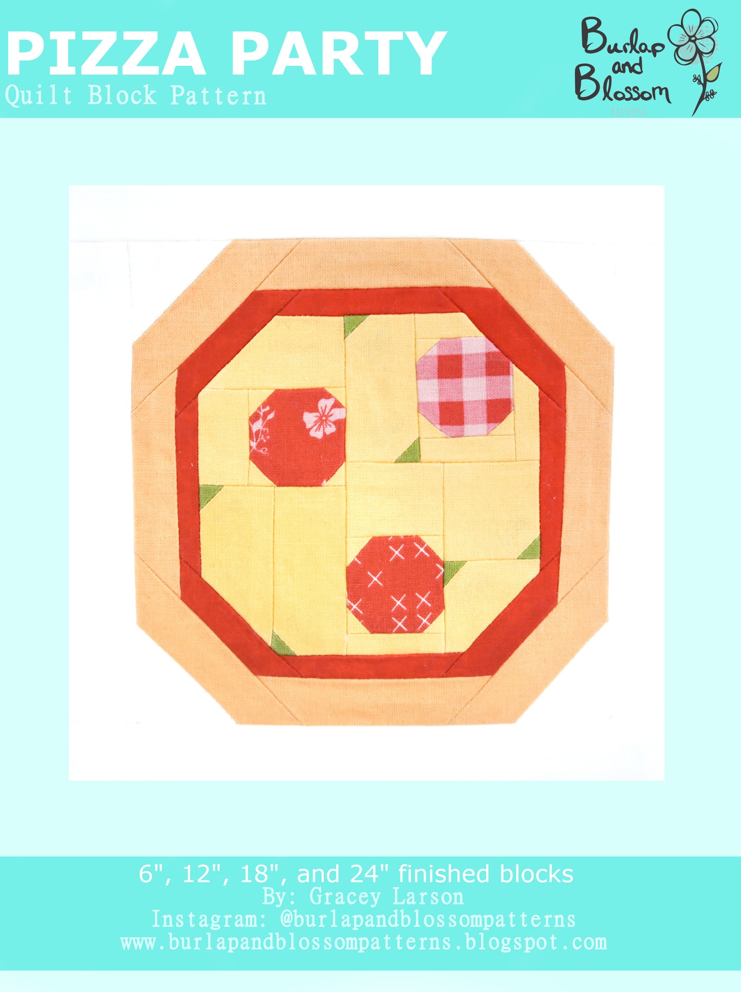 Pattern, Pizza Party Quilt Block by Burlap and Blossom (digital download)