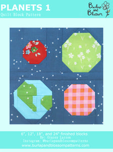 Pattern, Planets (Set 1) Quilt Block by Burlap and Blossom (digital download)