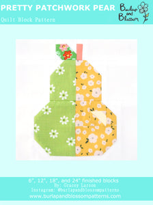 Pattern, Pretty Patchwork Pear Quilt Block by Burlap and Blossom (digital download)