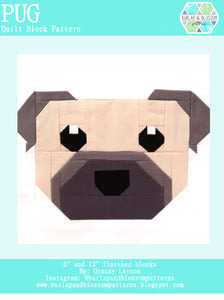 Pattern, Pug Dog Quilt Block by Burlap and Blossom (digital download)