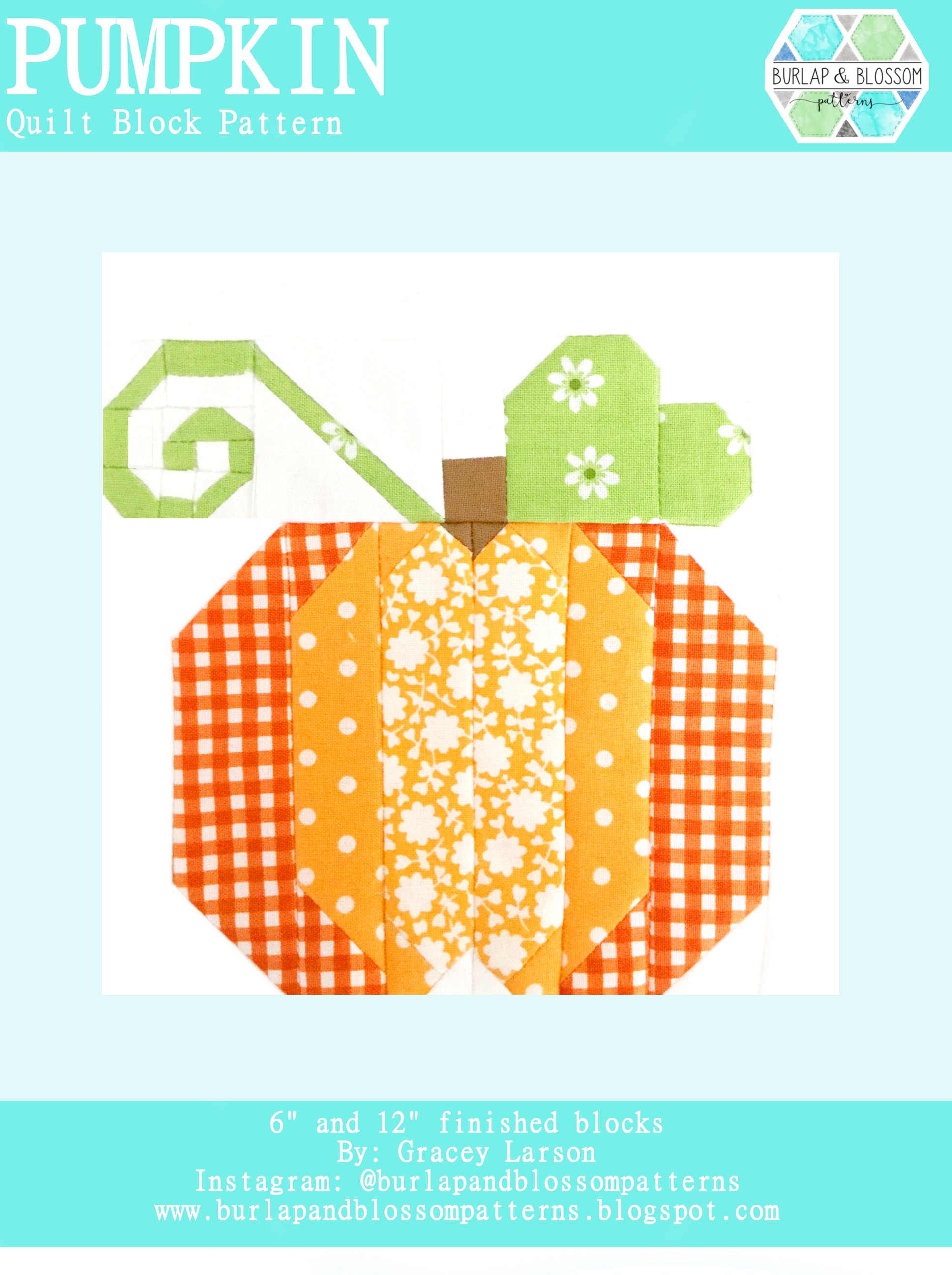 Pattern, Pumpkin Quilt Block by Burlap and Blossom (digital download)