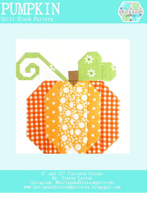 Pattern, Pumpkin Quilt Block by Burlap and Blossom (digital download)