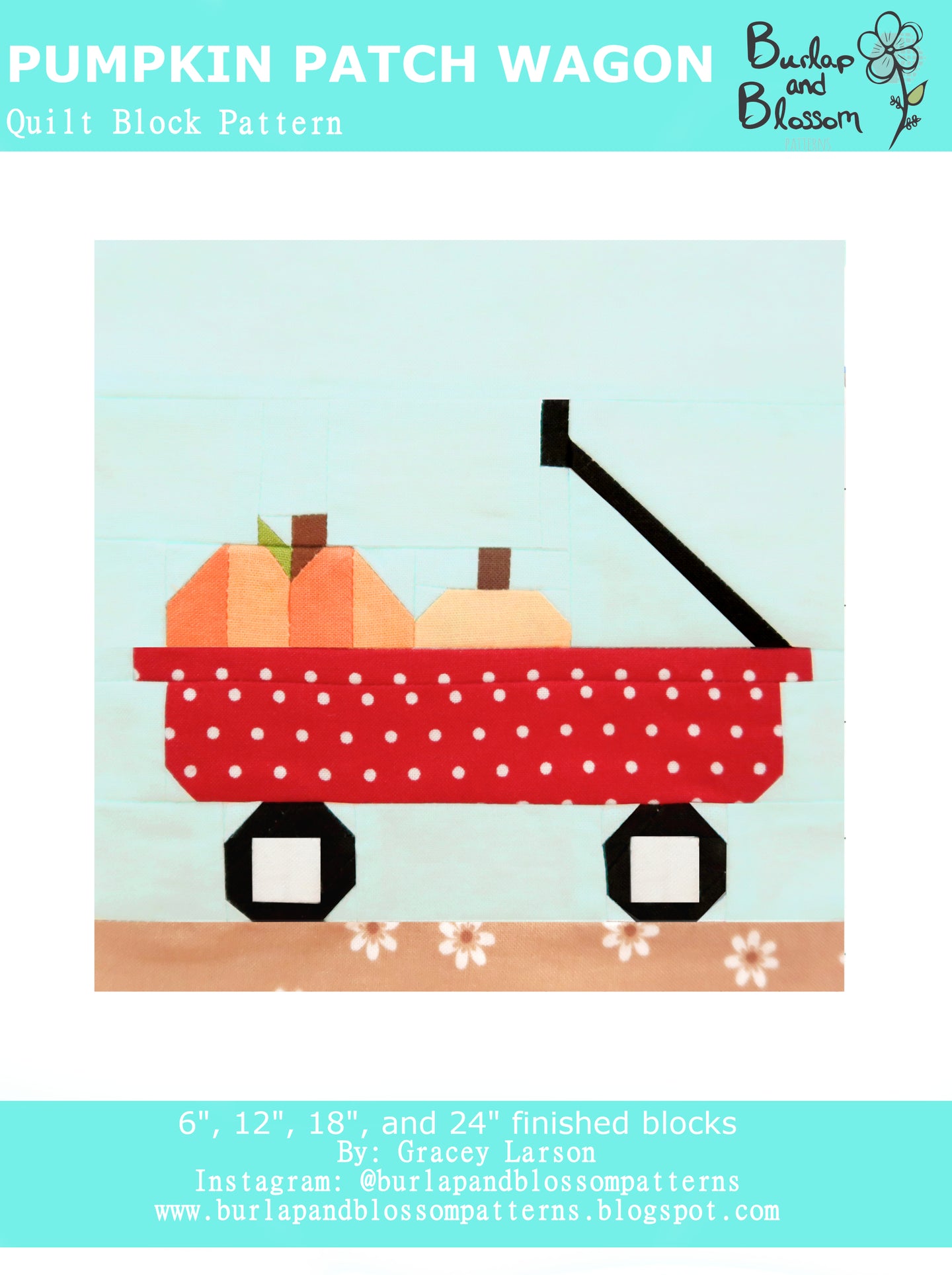 Pattern, Pumpkin Patch Wagon Quilt Block by Burlap and Blossom (digital download)