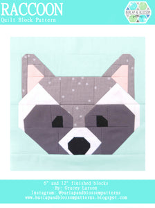 Pattern, Raccoon Quilt Block by Burlap and Blossom (digital download)