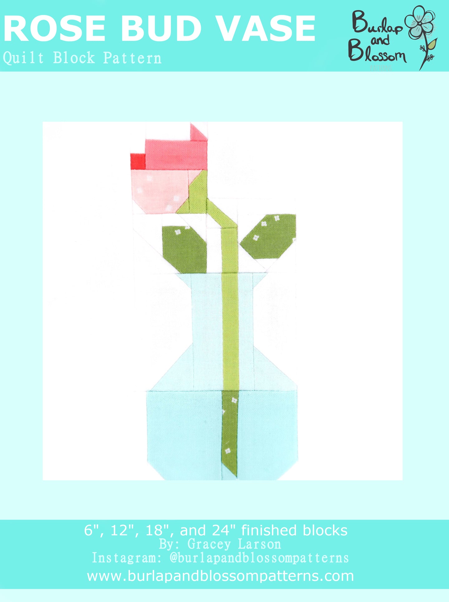 Pattern, Rose Bud Vase Quilt Block by Burlap and Blossom (digital download)