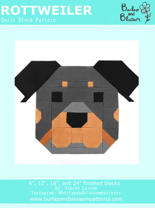 Pattern, Rottweiler Quilt Block by Burlap and Blossom (digital download)