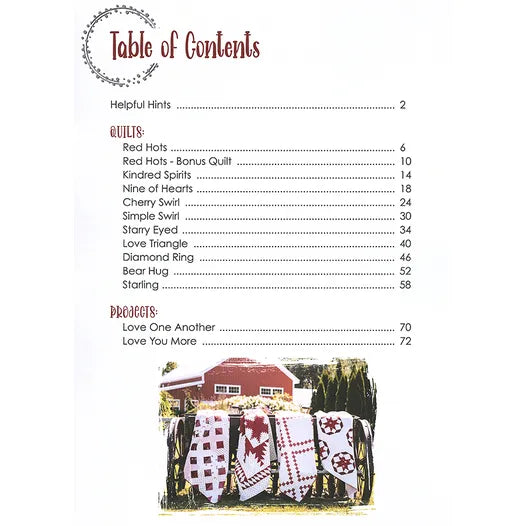 Table of Contents for Red & White Quilts Book