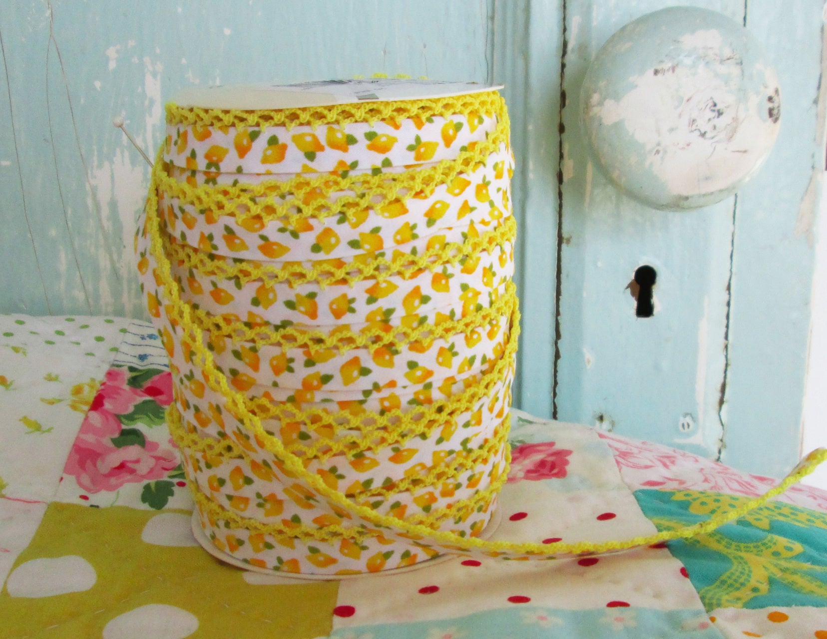 LACE BIAS TAPE, LEMONS Double Fold Crochet Edge (by the yard)