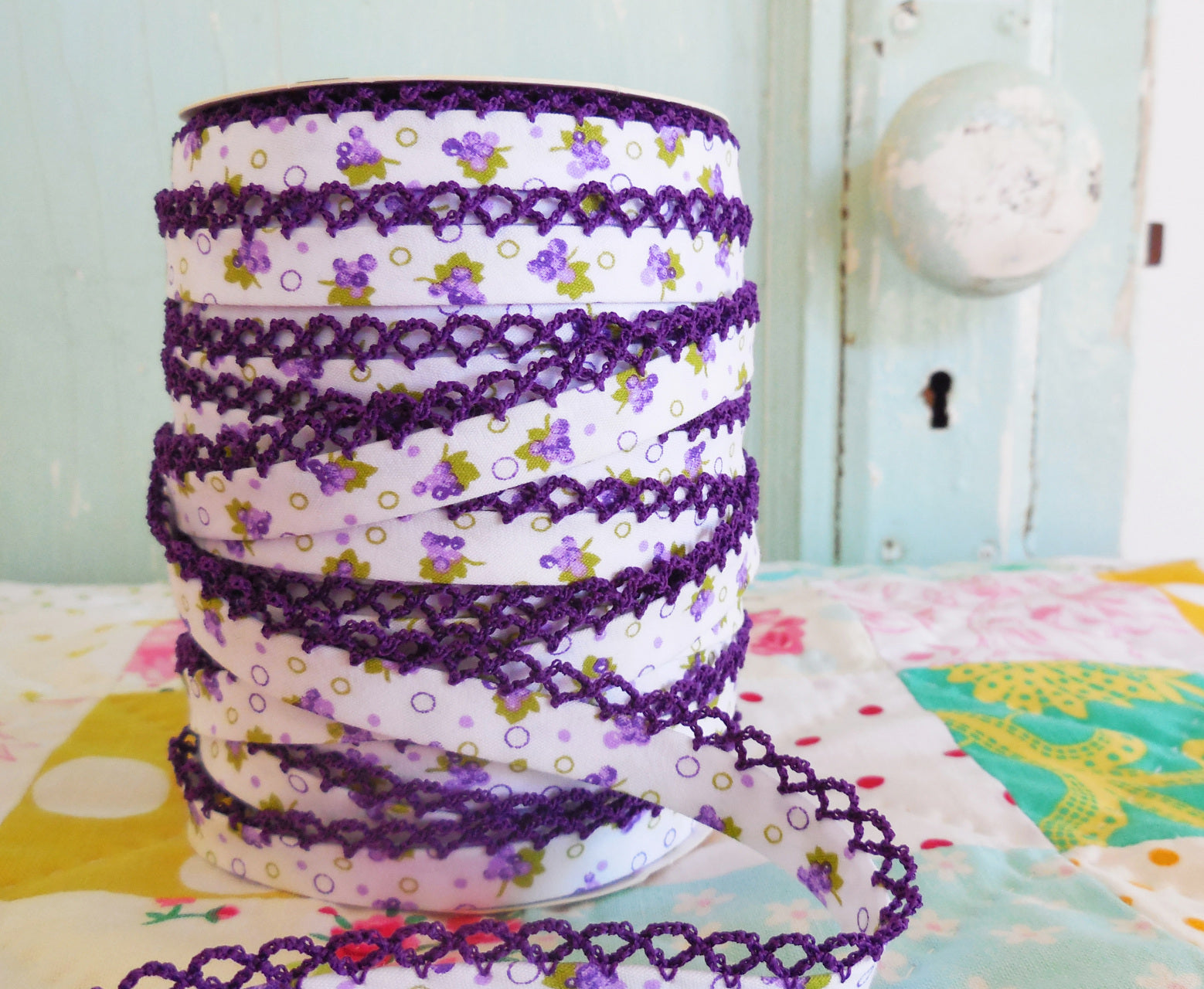 LACE BIAS TAPE, DARK PURPLE GRAPES Double Fold Crochet Edge (by the yard)