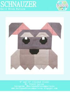 Pattern, Schnauzer Dog Quilt Block by Burlap and Blossom (digital download)