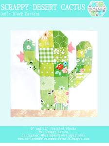 Pattern, Scrappy Desert Cactus Quilt Block by Burlap and Blossom (digital download)