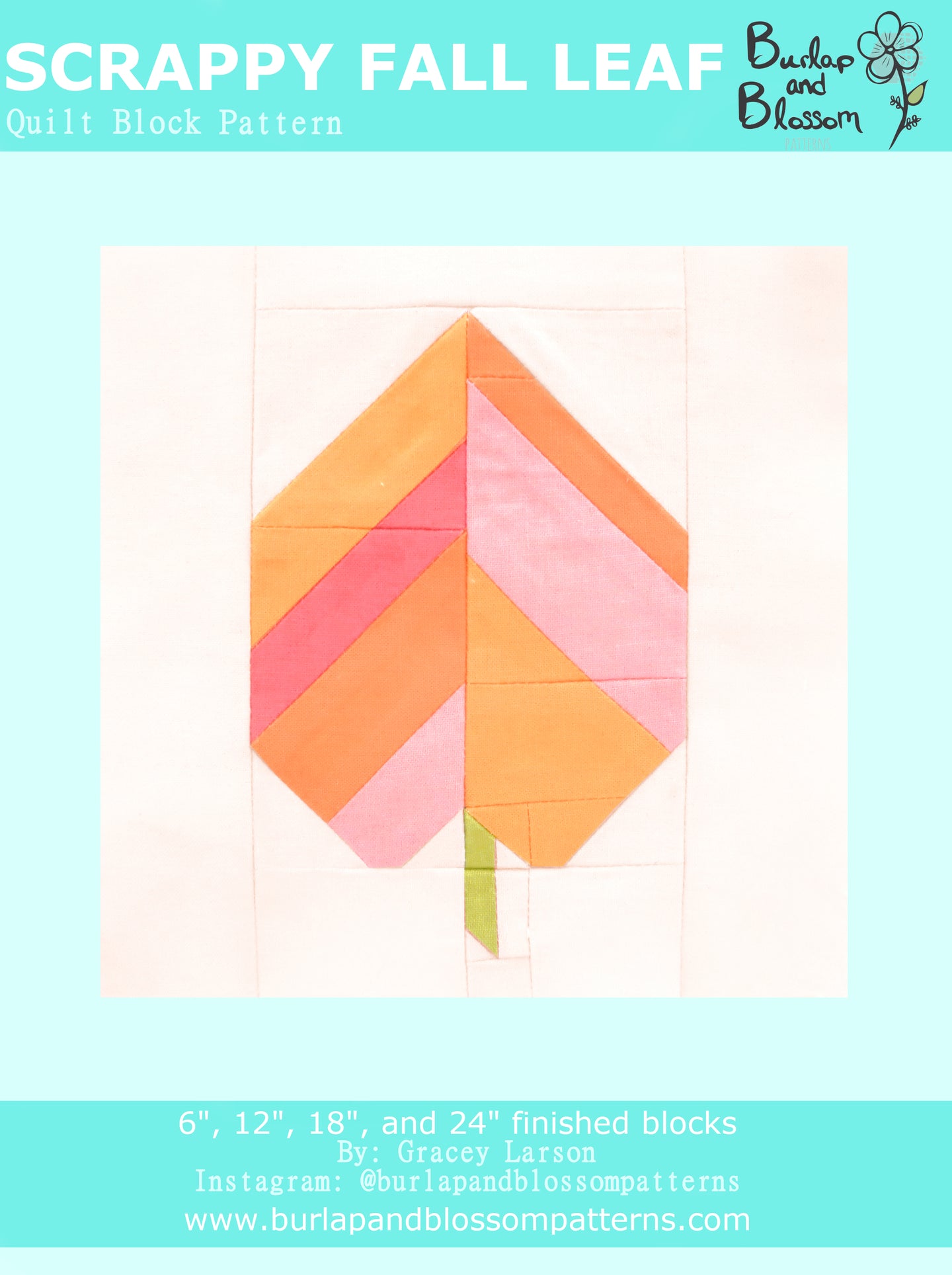 Pattern, Scrappy Fall Leaf Quilt Block by Burlap and Blossom (digital download)