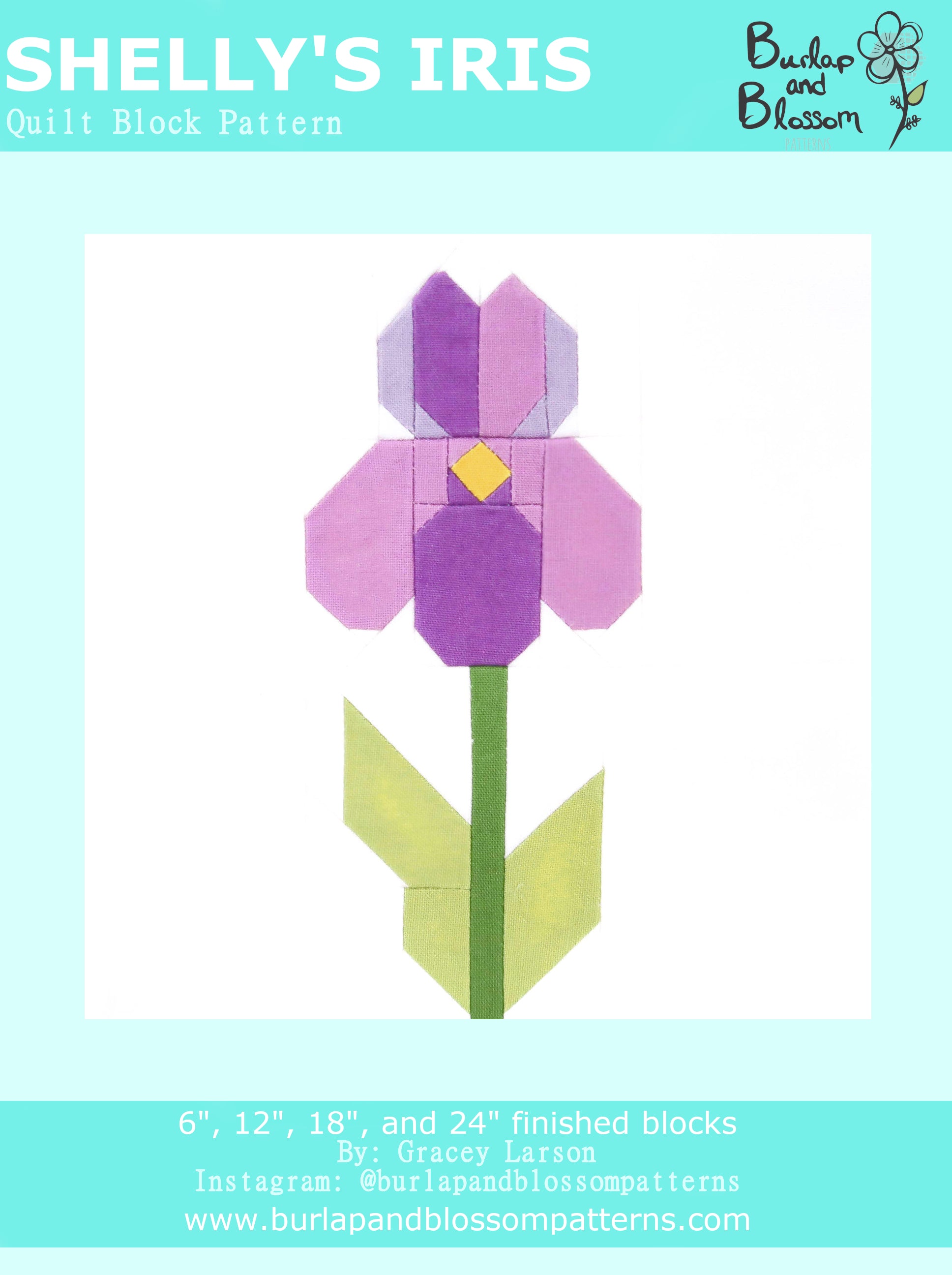 Pattern, Shelly's Iris Quilt Block by Burlap and Blossom (digital download)