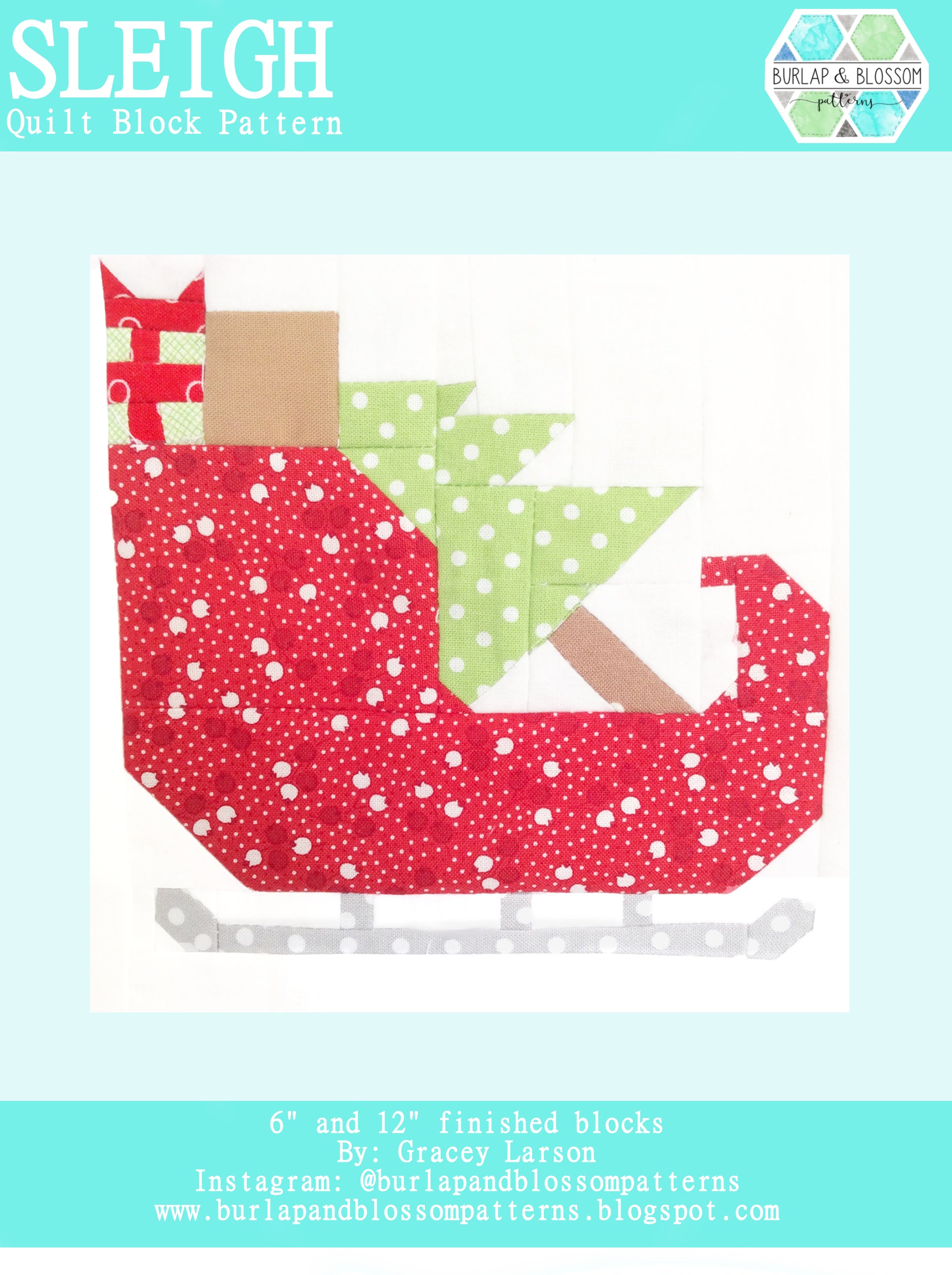 Pattern, Sleigh Quilt Block by Burlap and Blossom (digital download)