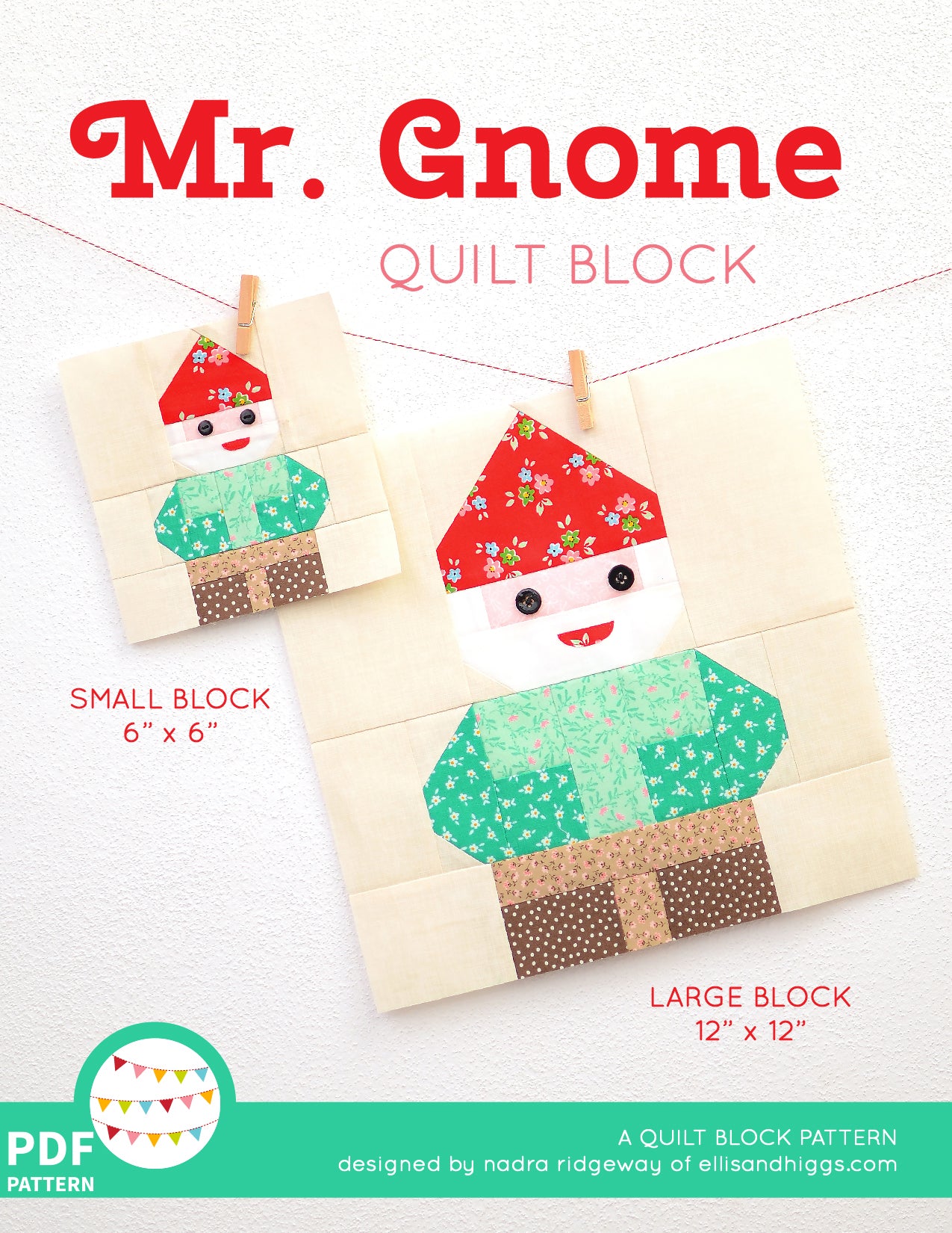 Pattern, Mr. Gnome Quilt Block by Ellis & Higgs (digital download)