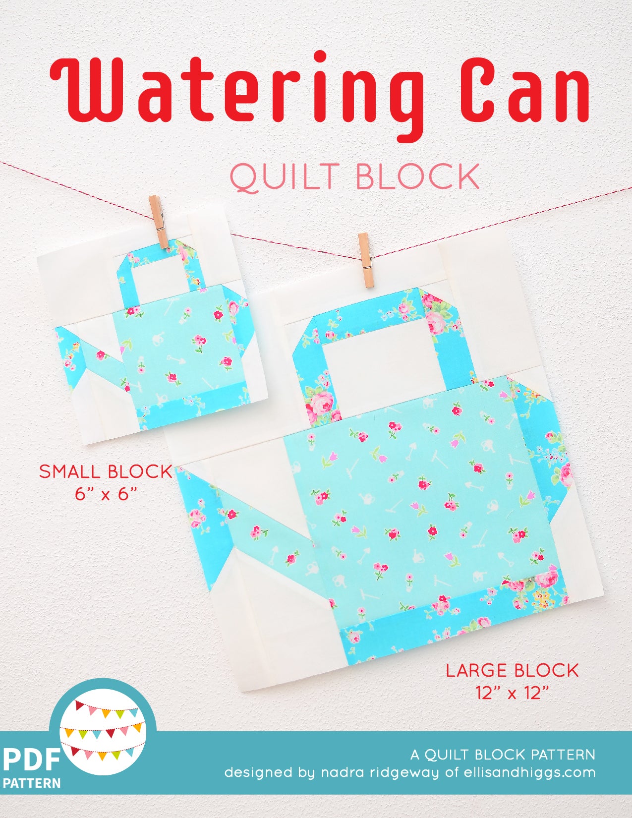 Pattern, Watering Can Quilt Block by Ellis & Higgs (digital download)