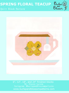 Spring Floral Teacup Quilt Block Pattern