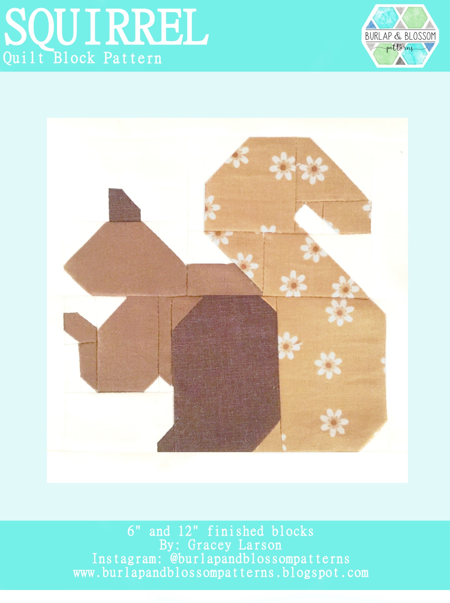 Pattern, Henrietta Squirrel Quilt Block by Burlap and Blossom (digital download)