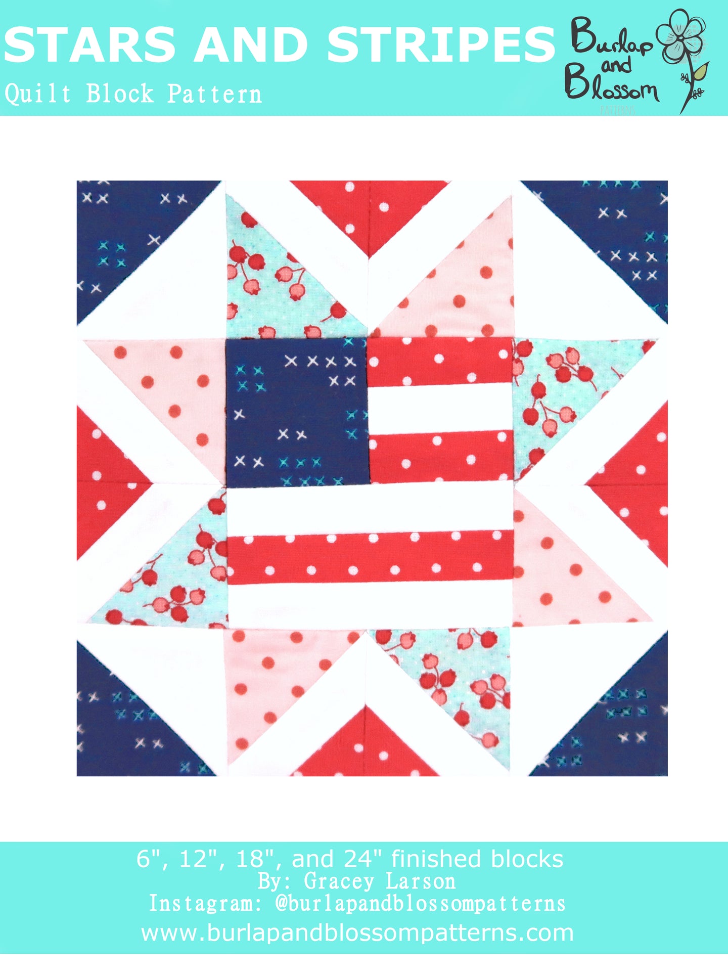 Pattern, Stars and Stripes Quilt Block by Burlap and Blossom (digital download)