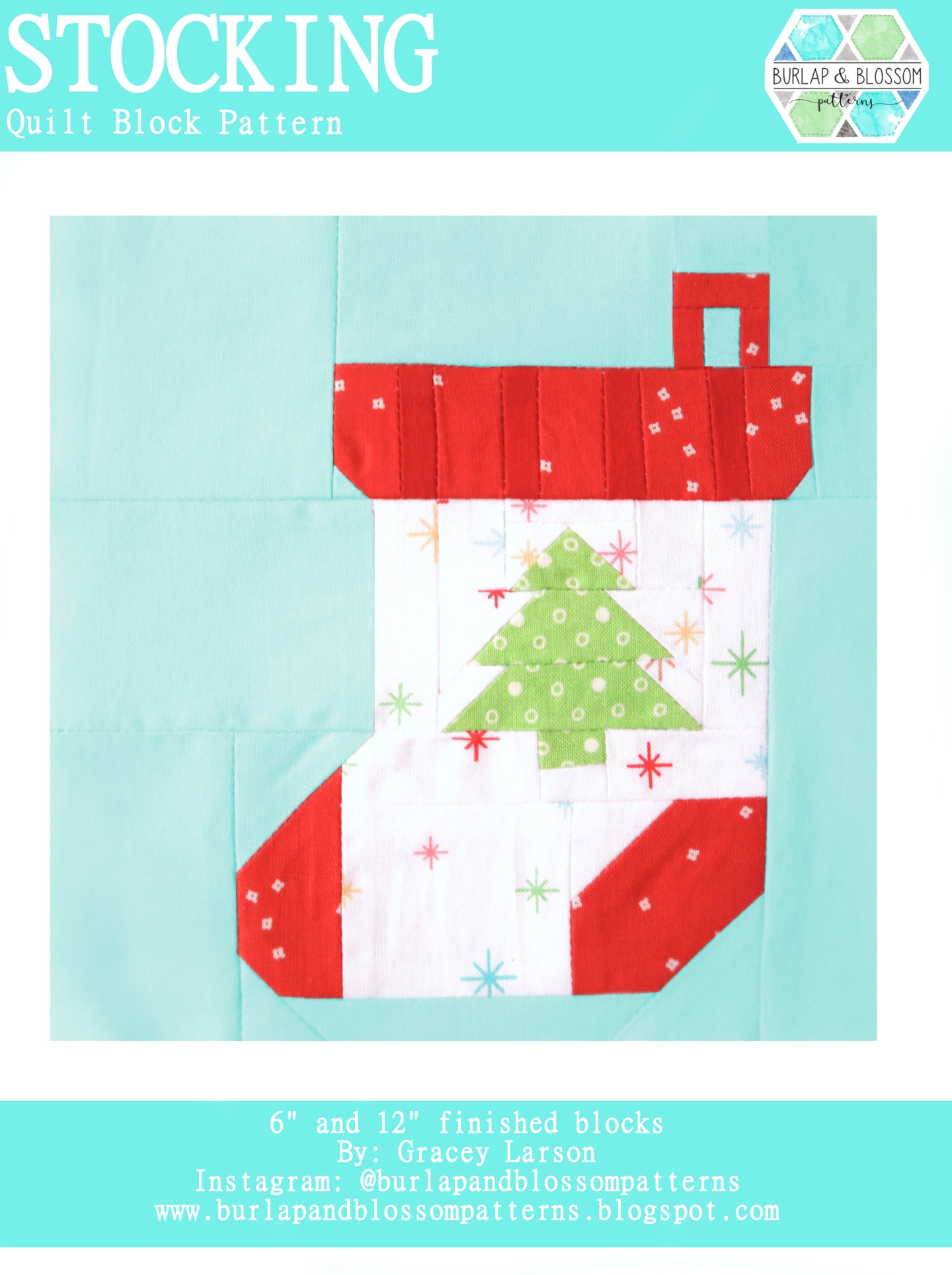 Pattern, Stocking Quilt Block by Burlap and Blossom (digital download)
