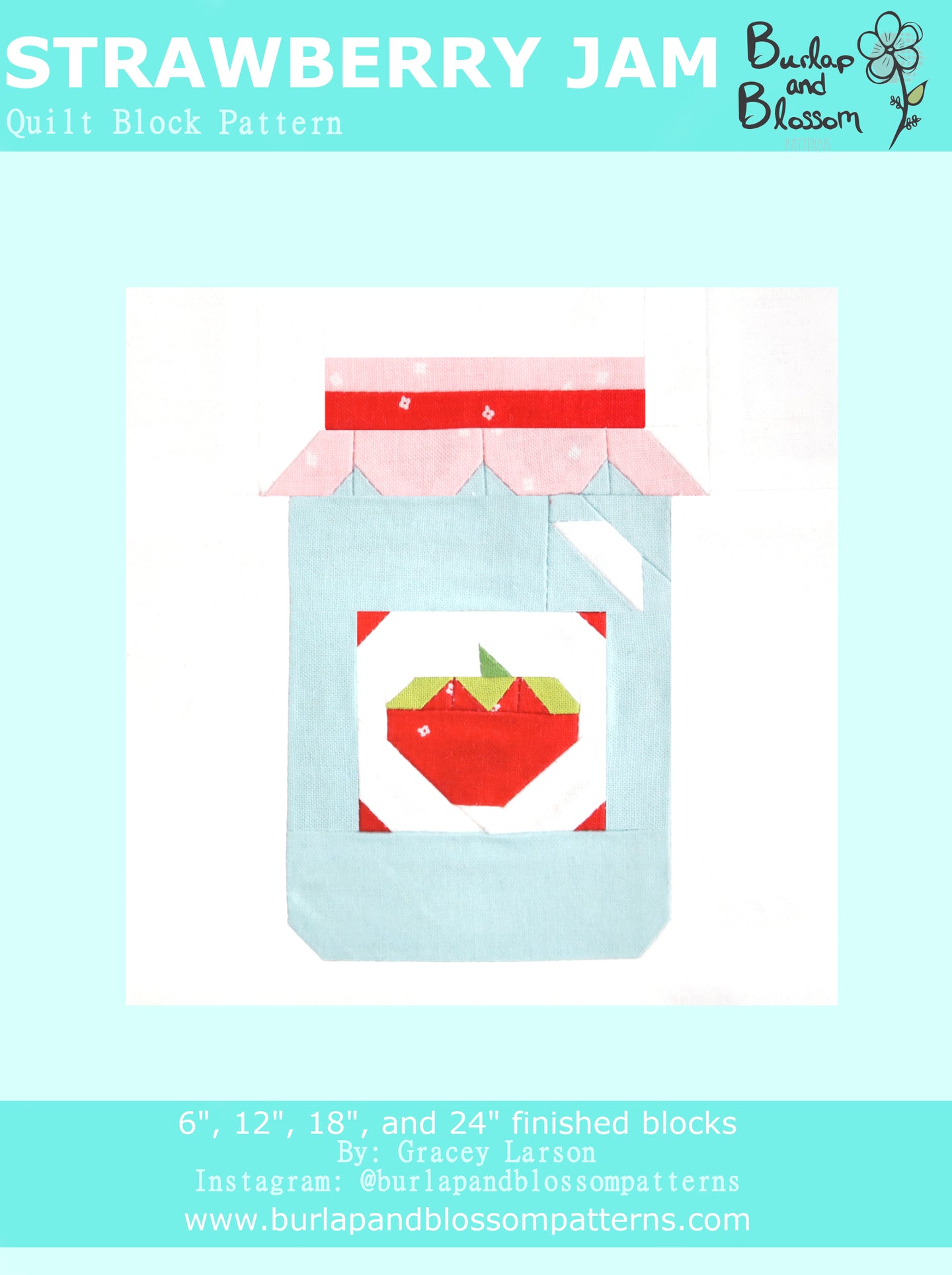 Pattern, Strawberry Jam Quilt Block by Burlap and Blossom (digital download)