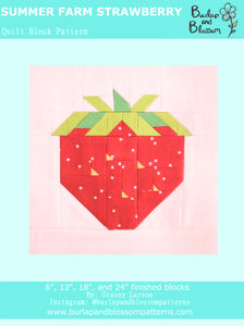 Pattern, Strawberry Farm Strawberry Quilt Block by Burlap and Blossom (digital download)