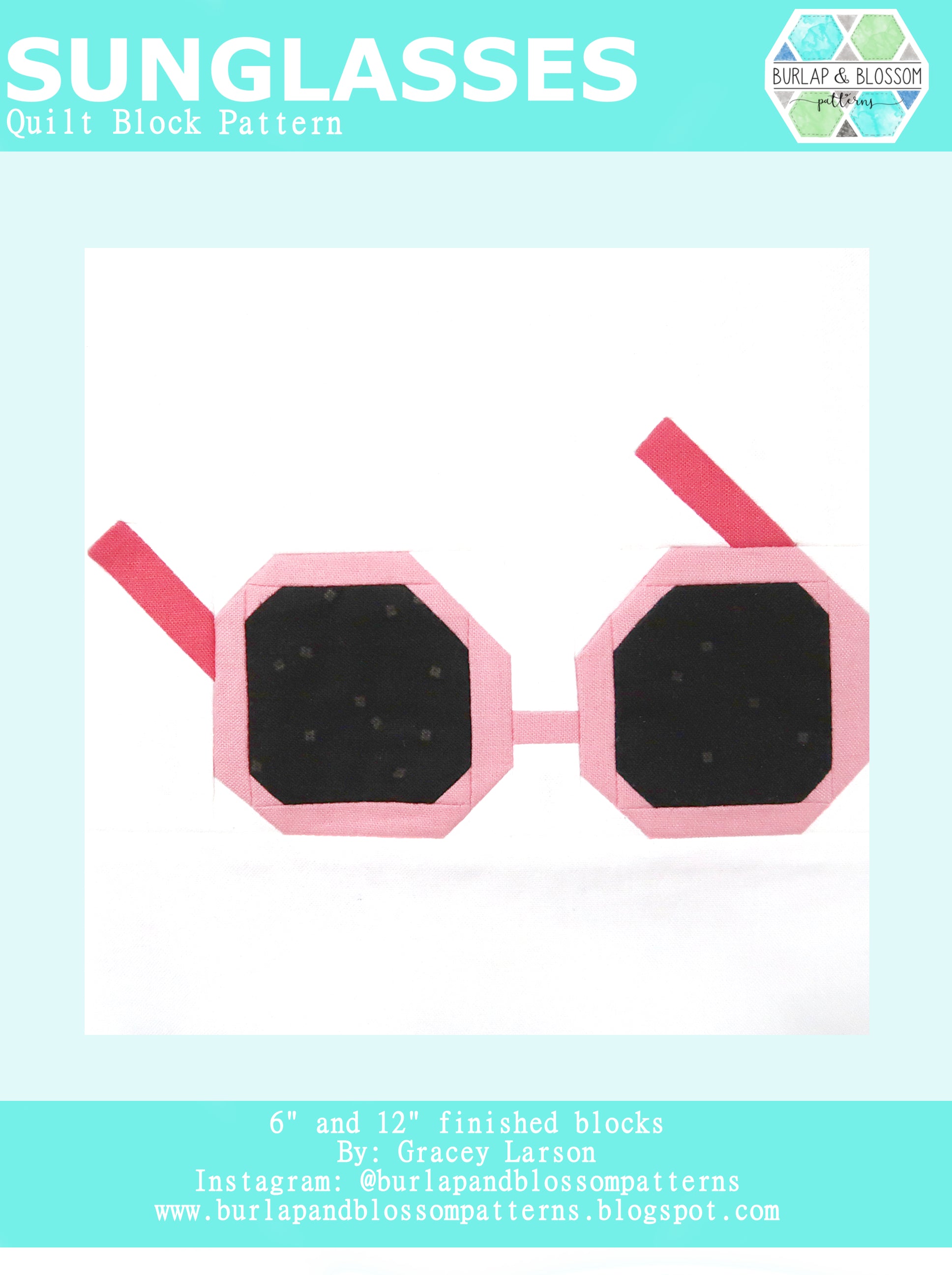 Pattern, Sunglasses Quilt Block by Burlap and Blossom
