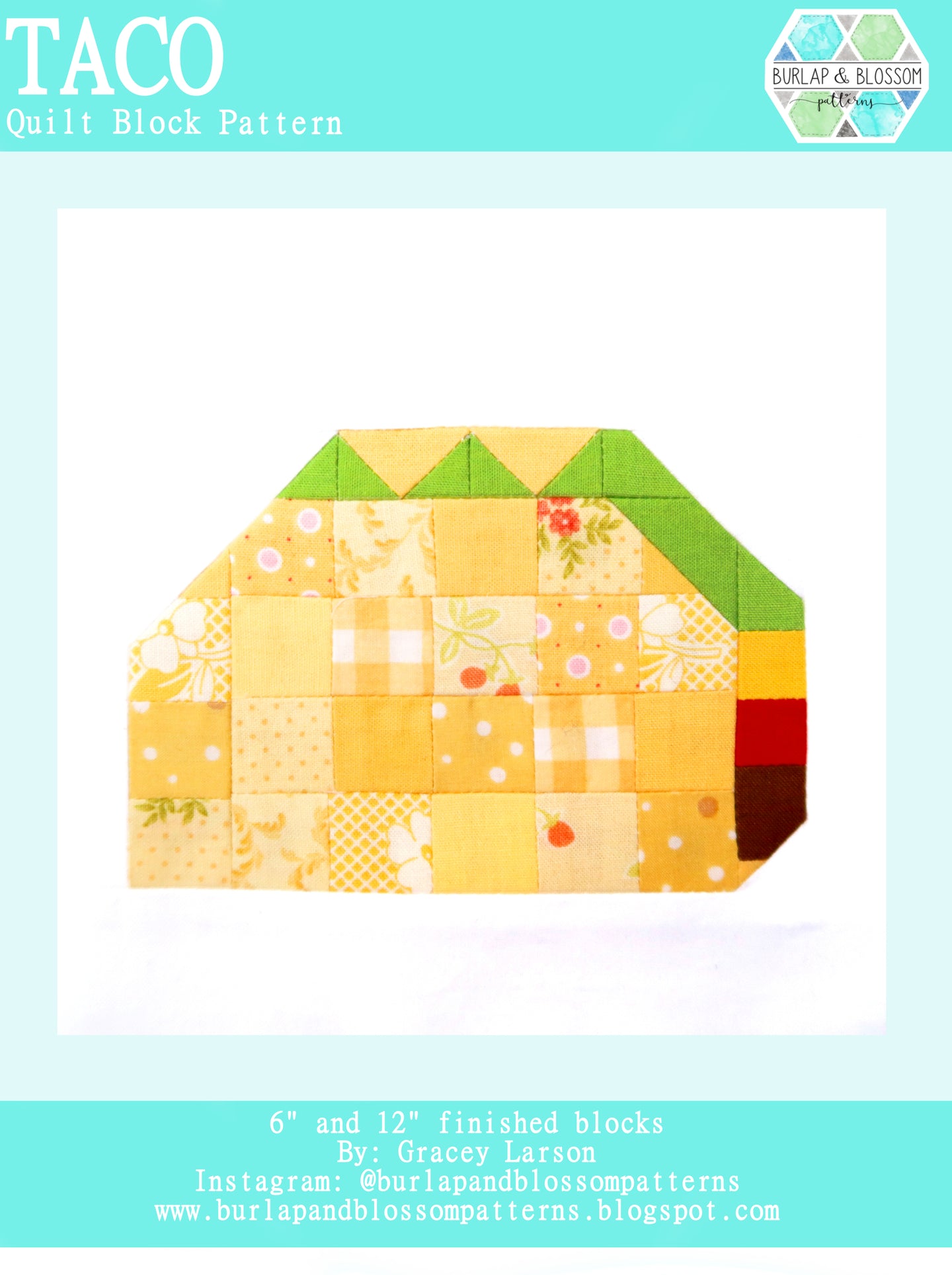 Pattern, Taco Quilt Block by Burlap and Blossom (digital download)