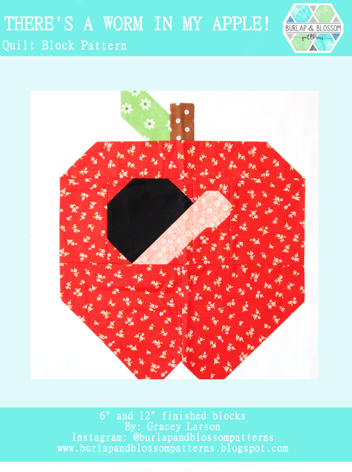 Pattern, There's a Worm in My Apple Quilt Block by Burlap and Blossom ...