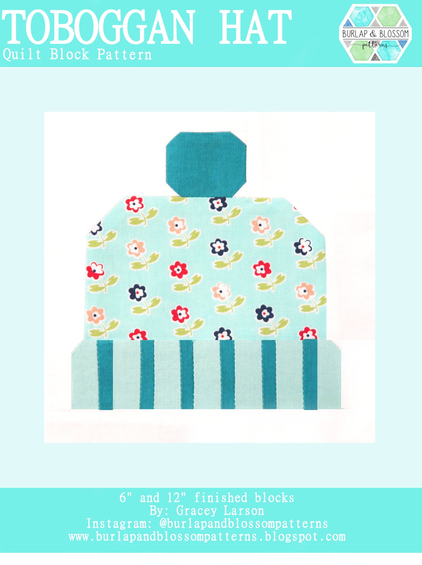 Pattern, Toboggan Hat Quilt Block by Burlap and Blossom (digital download)