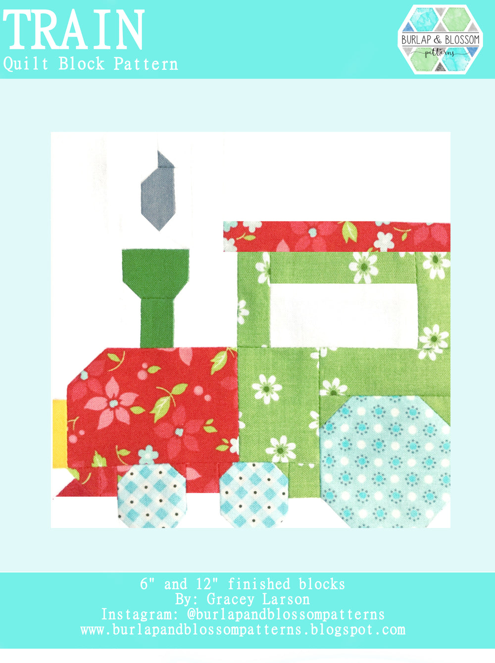 Pattern, Train Quilt Block by Burlap and Blossom (digital download ...