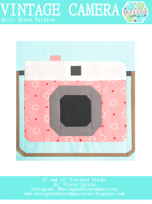 Pattern, Vintage Camera Quilt Block by Burlap and Blossom (digital download)