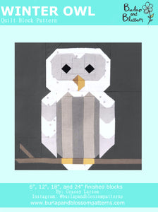 Pattern, Winter Owl Quilt Block by Burlap and Blossom (digital download)