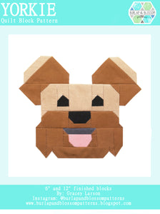 Pattern, Yorkie Terrier Dog Quilt Block by Burlap and Blossom (digital download)