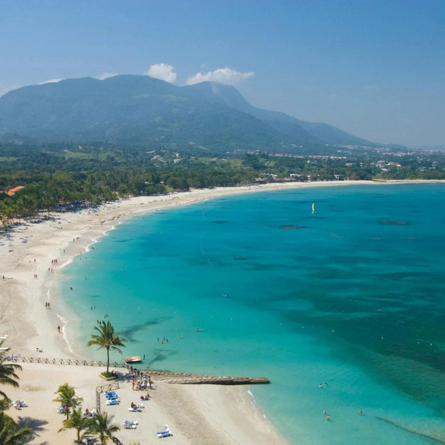 Turquoise Caribbean beach aerial
