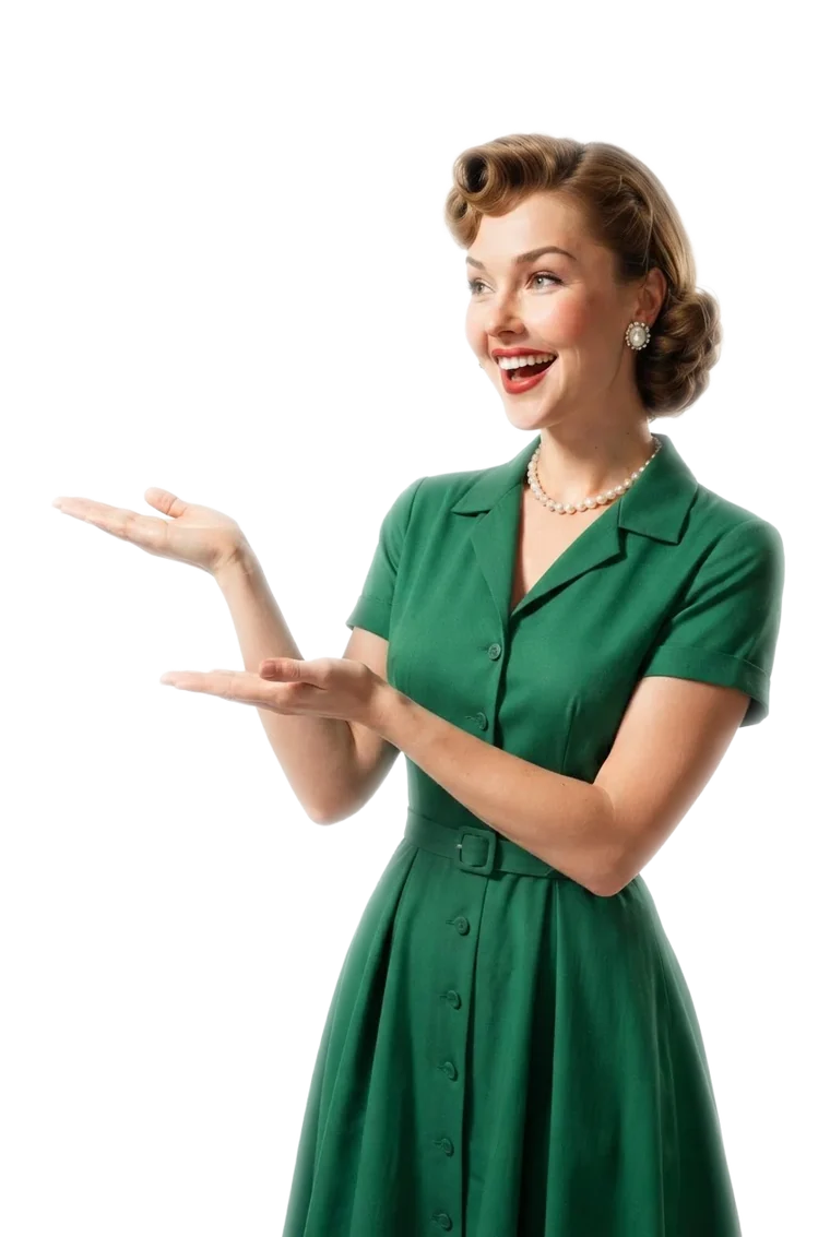 A 1940s Featherweight Shop hostess presenting the Faire